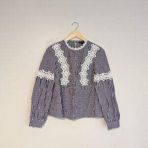 Topshop Embroidered Eyelet Gingham Top